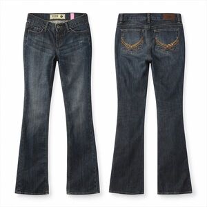 PINK VS Y2K Low Rise Bootcut Jeans Size 2R Gold Pocket Detail Throwback blue